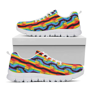 Gay Pride Hand Sign Pattern Print White Running Shoes