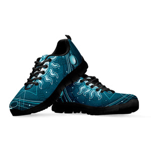 Geometric Celestial Sun And Moon Print Black Running Shoes