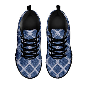 Geometric Denim Jeans Pattern Print Black Running Shoes