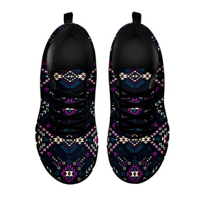Geometric Ethnic Navajo Pattern Print Black Running Shoes