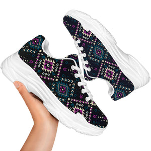 Geometric Ethnic Navajo Pattern Print White Chunky Shoes
