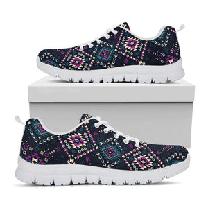 Geometric Ethnic Navajo Pattern Print White Running Shoes