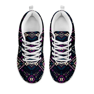 Geometric Ethnic Navajo Pattern Print White Running Shoes