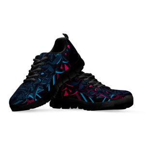 Geometric Japanese Demon Print Black Running Shoes