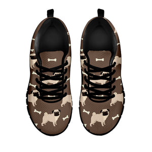 Geometric Pug Pattern Print Black Running Shoes
