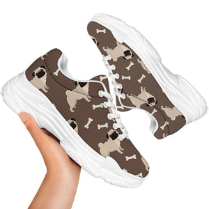 Geometric Pug Pattern Print White Chunky Shoes