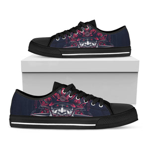 Geometric Samurai Mask Print Black Low Top Sneakers