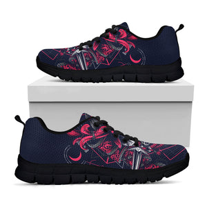 Geometric Samurai Mask Print Black Running Shoes