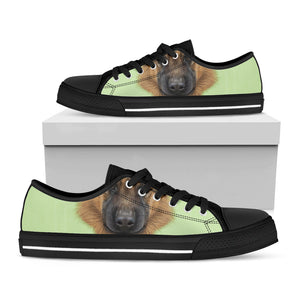 German Shepherd Dog Portrait Print Black Low Top Sneakers