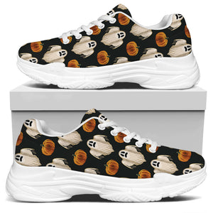 Ghost And Pumpkin Pattern Print White Chunky Shoes