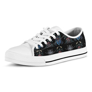 Ghost Samurai Mask Pattern Print White Low Top Sneakers
