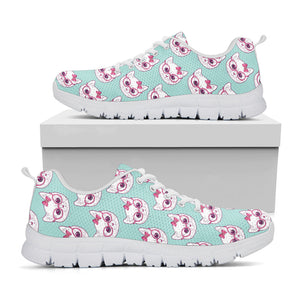 Girly Cat With Glasses Pattern Print White Running Shoes