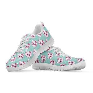 Girly Cat With Glasses Pattern Print White Running Shoes