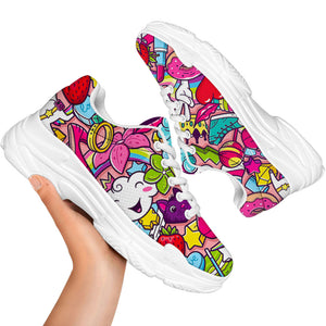 Girly Unicorn Cartoon Pattern Print White Chunky Shoes