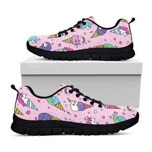 Girly Unicorn Ice Cream Pattern Print Black Running Shoes