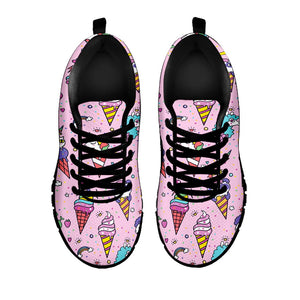 Girly Unicorn Ice Cream Pattern Print Black Running Shoes