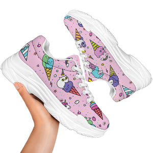 Girly Unicorn Ice Cream Pattern Print White Chunky Shoes