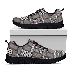 Glen Plaid Patchwork Pattern Print Black Running Shoes
