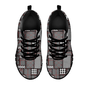 Glen Plaid Patchwork Pattern Print Black Running Shoes
