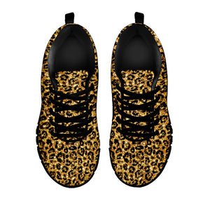 Gold Leopard (NOT Real) Glitter Print Black Running Shoes