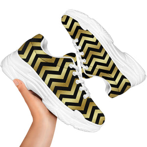 Gold And Black Chevron Pattern Print White Chunky Shoes