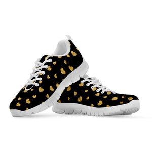 Gold And Black Heart Pattern Print White Running Shoes