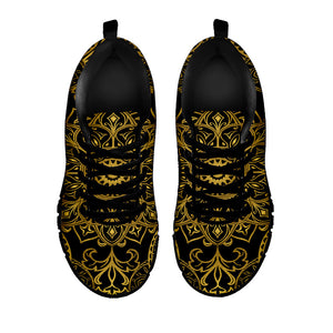 Gold And Black Mandala Print Black Running Shoes
