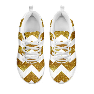 Gold And White Chevron Pattern Print White Running Shoes