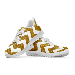 Gold And White Chevron Pattern Print White Running Shoes