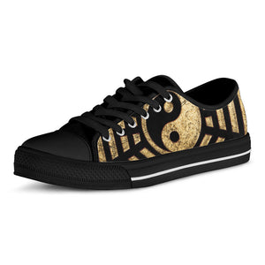 Gold Bagua Yin Yang Print Black Low Top Sneakers