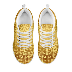 Gold Chinese Pattern Print White Running Shoes