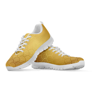 Gold Chinese Pattern Print White Running Shoes