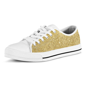 Gold (NOT Real) Glitter Print White Low Top Sneakers