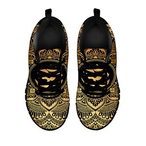 Gold Om Mandala Print Black Running Shoes