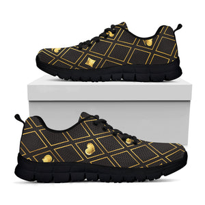 Gold Playing Card Suits Pattern Print Black Running Shoes