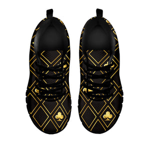 Gold Playing Card Suits Pattern Print Black Running Shoes