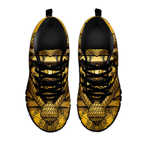Gold Samurai Mask Print Black Running Shoes