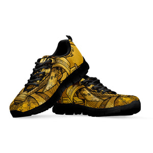 Gold Samurai Mask Print Black Running Shoes