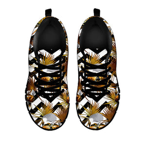 Gold Tropical Skull Pattern Print Black Running Shoes