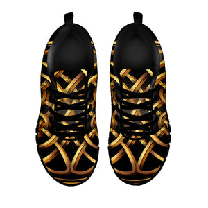 Golden Celtic Knot Print Black Running Shoes