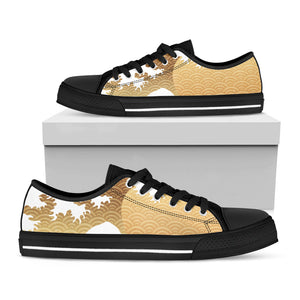 Golden Kanagawa Wave Print Black Low Top Sneakers