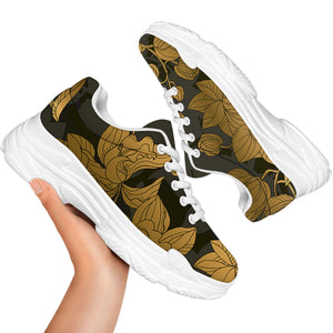 Golden Orchid Pattern Print White Chunky Shoes