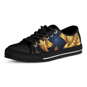 Golden Pisces Zodiac Sign Print Black Low Top Sneakers