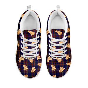 Golden Retriever Tartan Pattern Print White Running Shoes