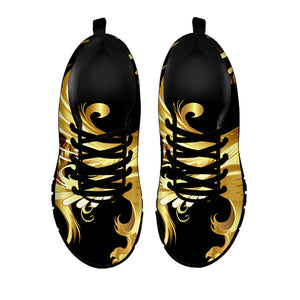 Golden Rooster Print Black Running Shoes