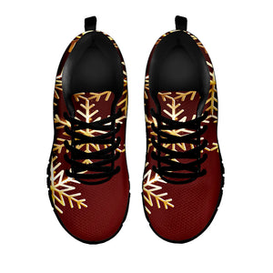 Golden Snowflake Print Black Running Shoes