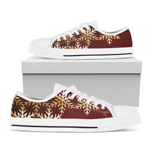 Golden Snowflake Print White Low Top Sneakers