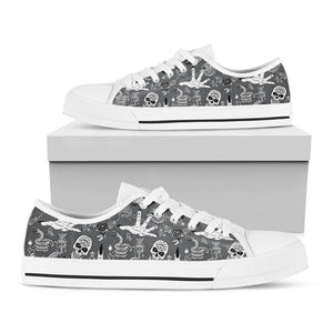 Gothic Wicca Curse Print White Low Top Sneakers