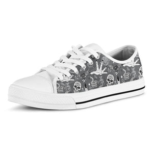 Gothic Wicca Curse Print White Low Top Sneakers