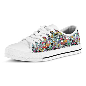 Graffiti Cartoon Characters Print White Low Top Sneakers